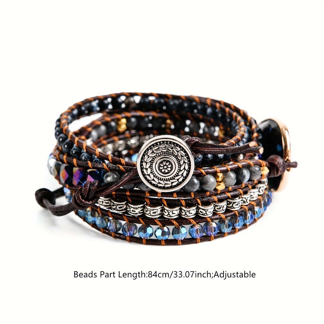 Boho Style Wrap Bracelet, Crystal Natural Stone Beads