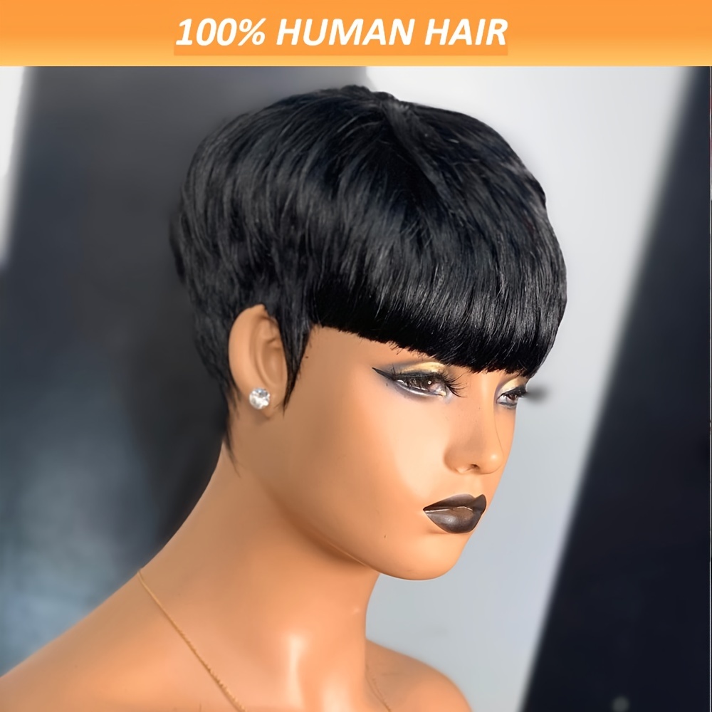 Short Pixie Cut Wigs Human Hair Water Wave Full Machine Made - Temu Canada