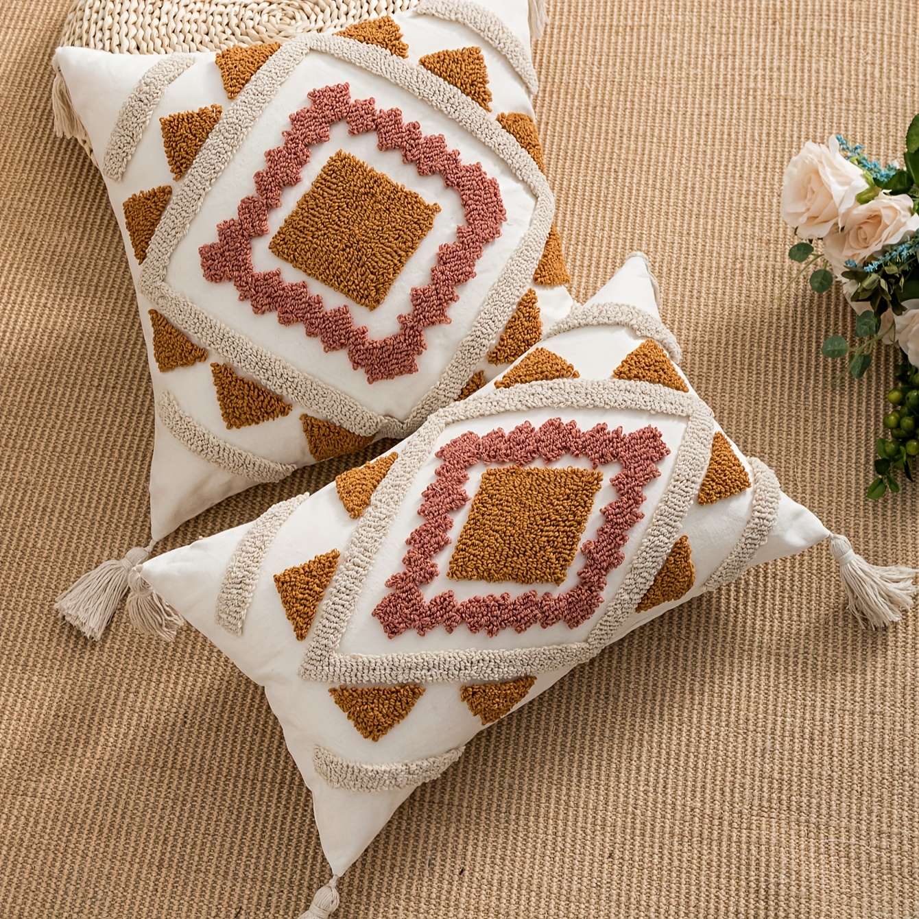 Geometric Square Throw Pillow Covers Boho Style Velvet - Temu