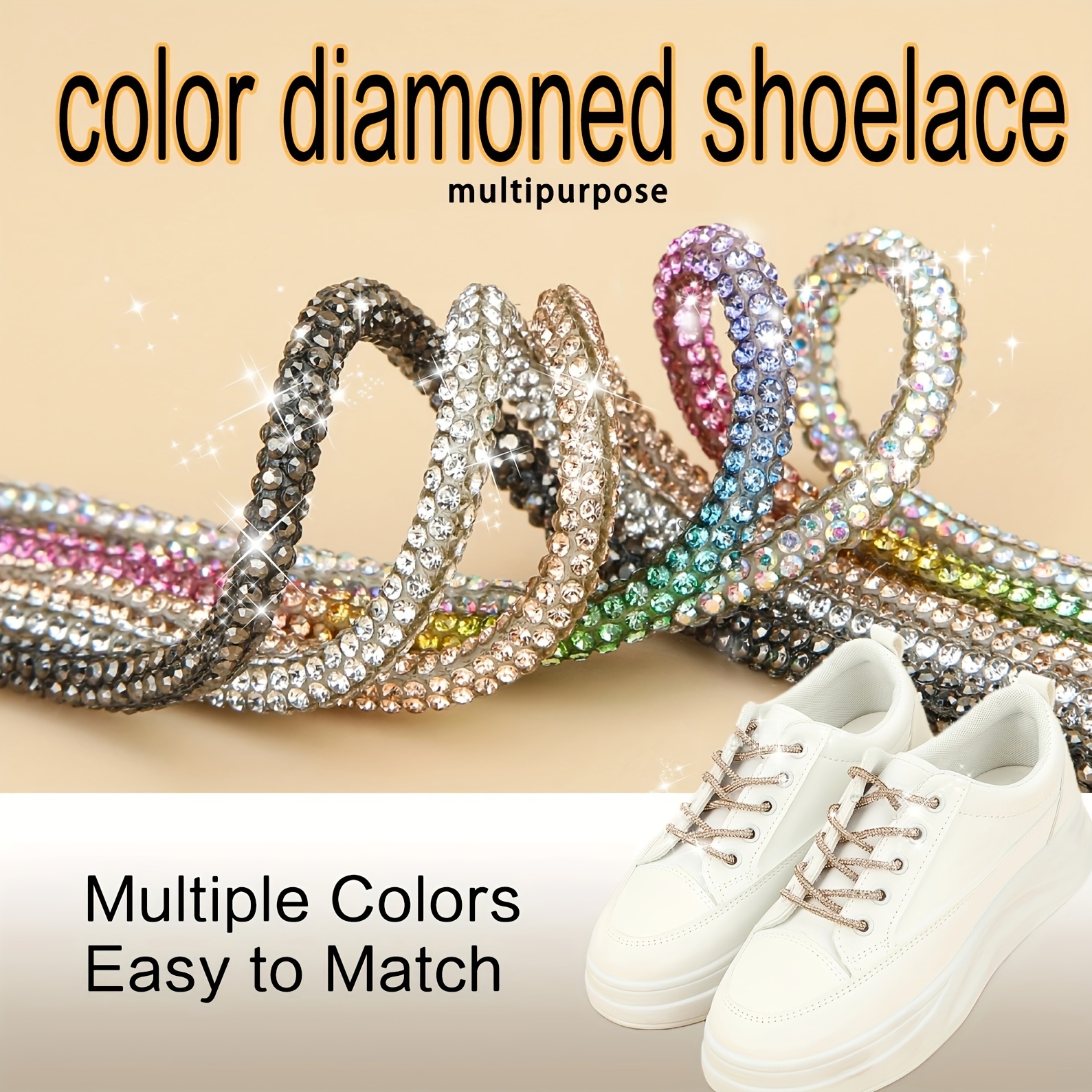 4pcs/2pairs Rhinestone Shoe Laces Crystal Glitter Rope Bling Shiny Round  Shoelaces For Sneakers