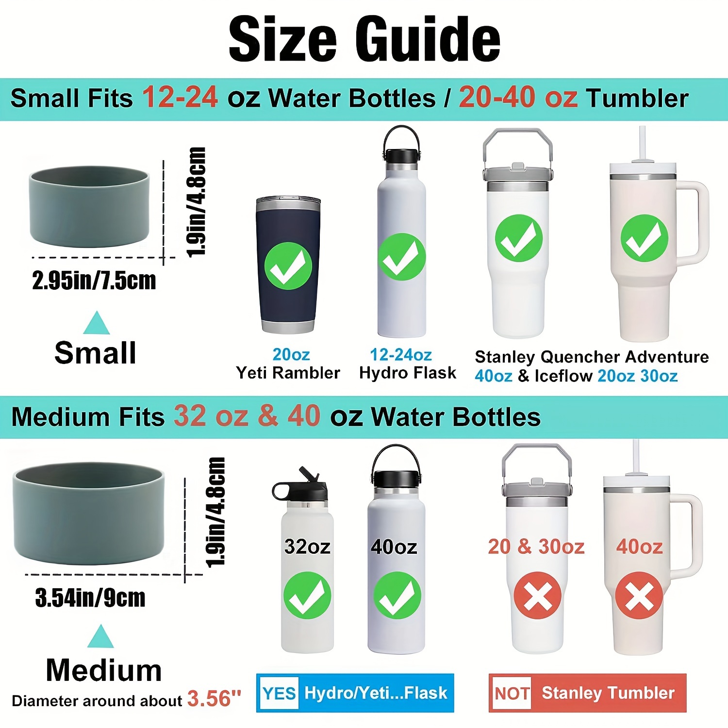 Silicone Boot Sleeve Protector for 20oz, 26oz, 30oz Yeti Rambler Tumbler  Cups and 32oz Hydro Flask Tumbler (Black)