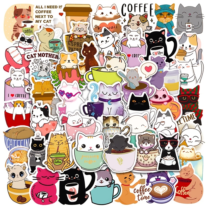 Cute Cat Stickers Pack 50PCS, Kawaii Animal Stickers for Kids Teens Adults  Glueewee Vinyl Waterproof Stickers for Water Bottles Laptop Scrapbook