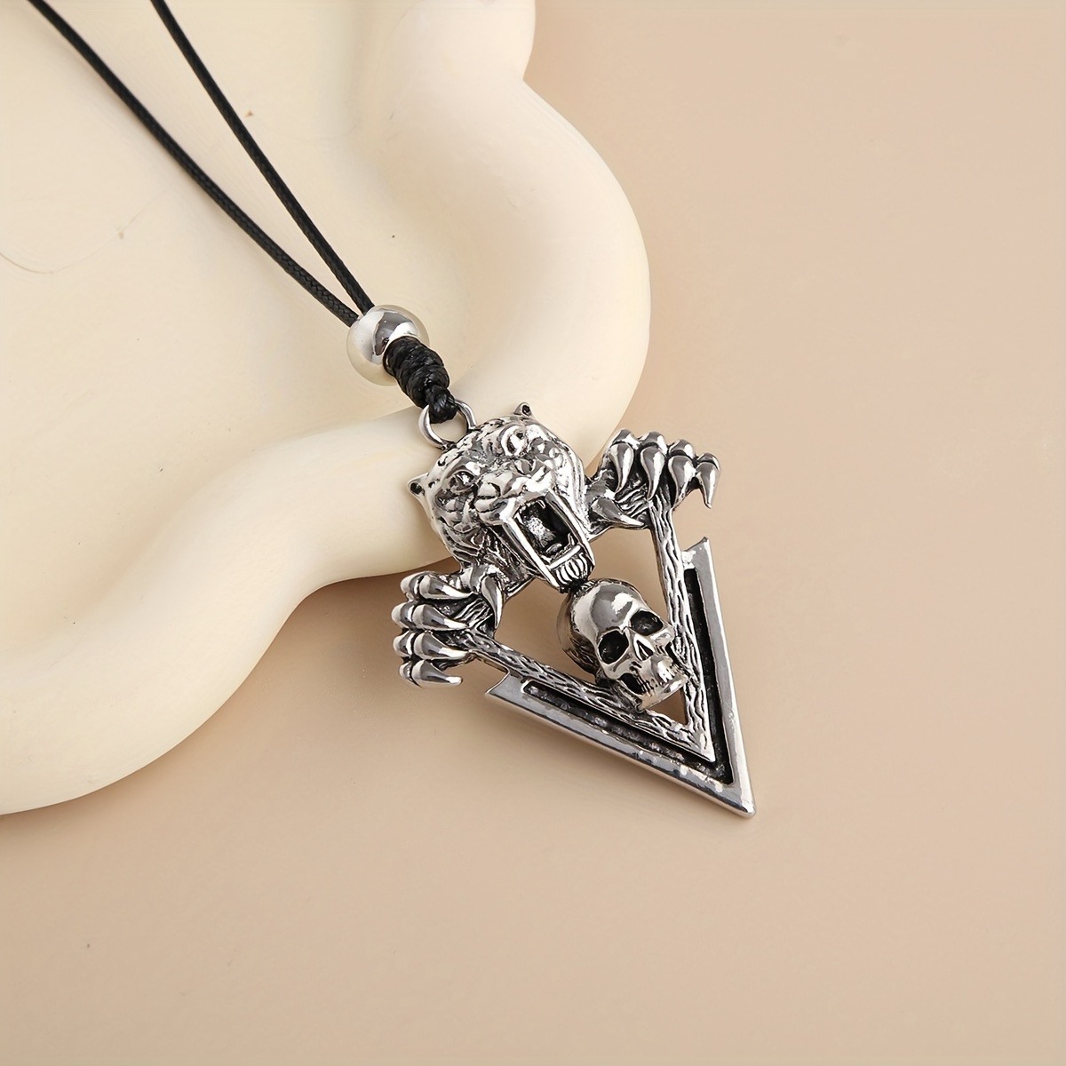 1pc Retro-style Faux Leather Lion Head Skull Necklace, Men's Daily Wear  Accessory