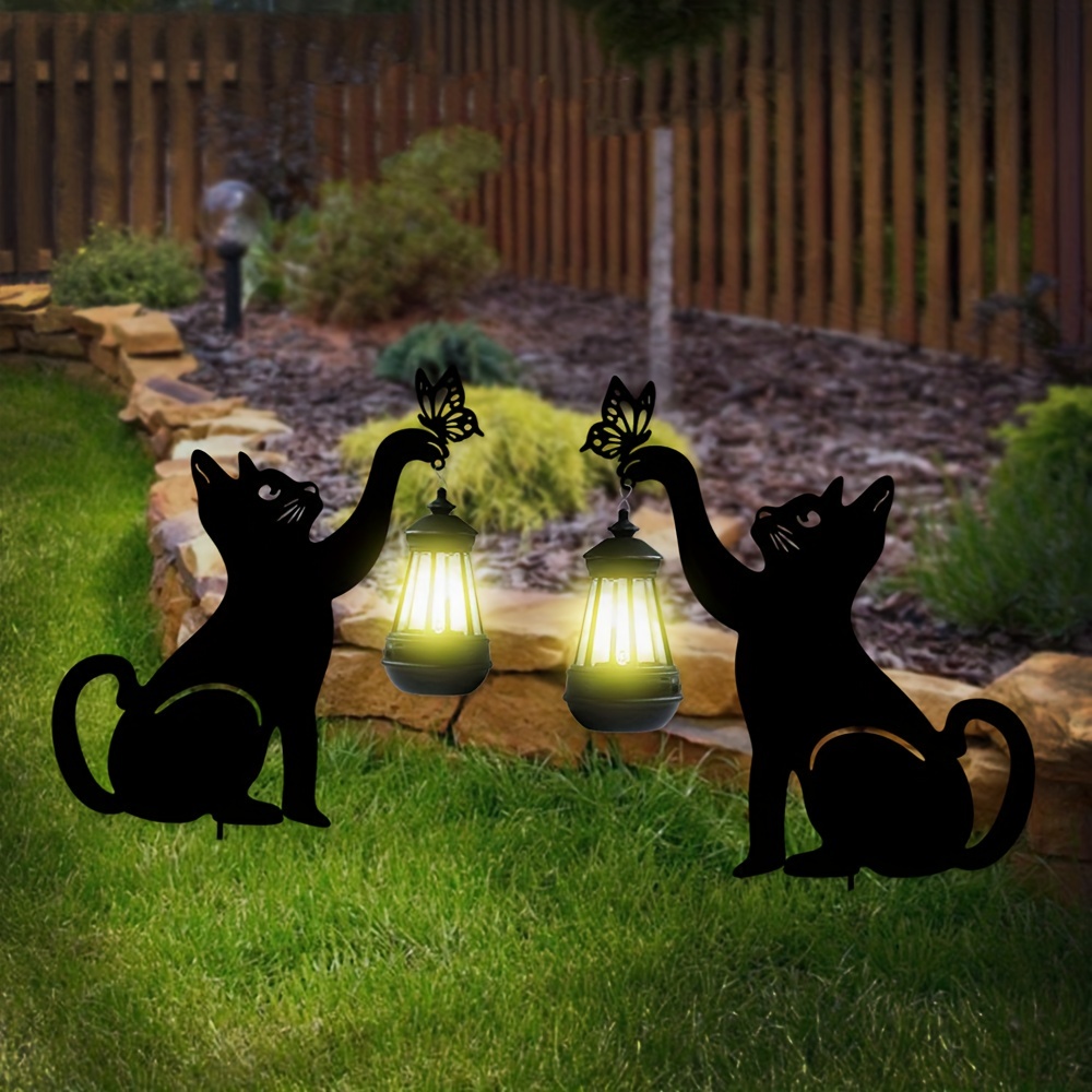 Figurines de jardin de Chats d'extérieur avec lanterne solaire – Lampe  solaire étanche
