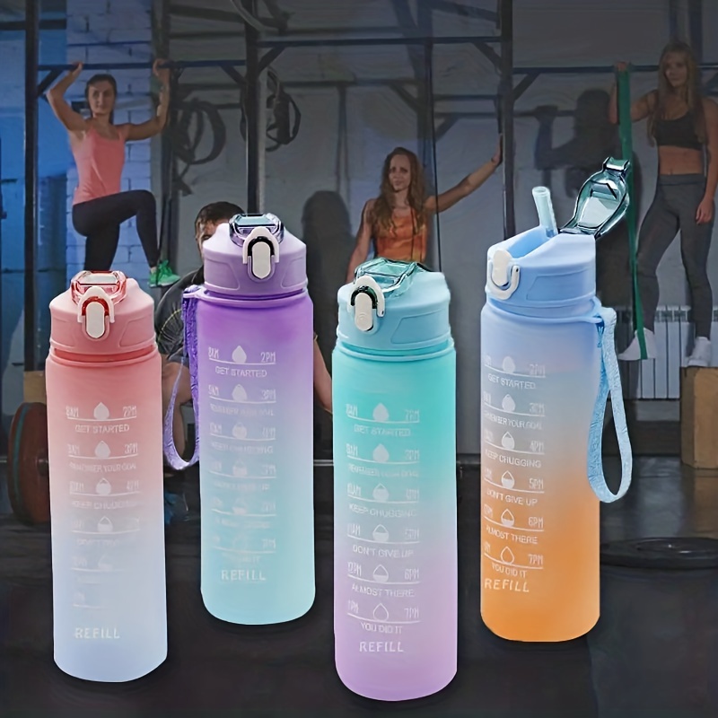 Leakproof Gradient Color Water Bottle With Time Mark And - Temu