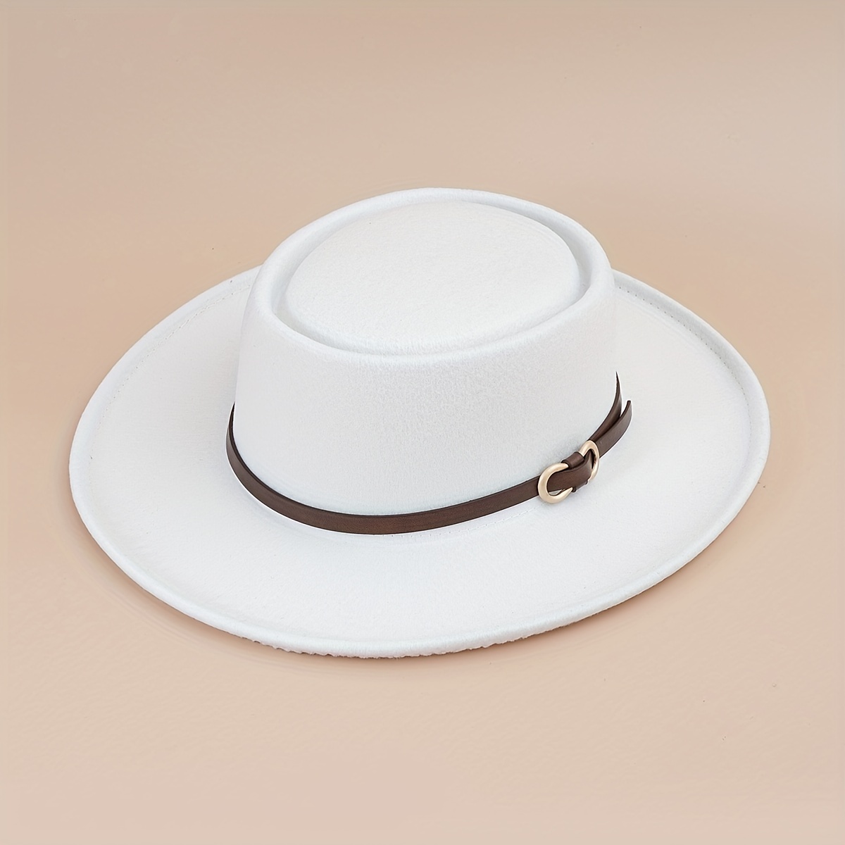 Buckle Flat Top Hat Wide Brim Sunshade Woolen Jazz Hat