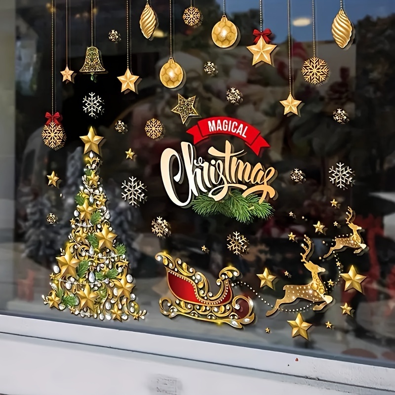 1pc, Christmas Glass Decal Mall Shop Layout Window Sticker, Christmas Tree  Reindeer Sled Sticker, New Year Window Sticker, Christmas Decoration Sticke