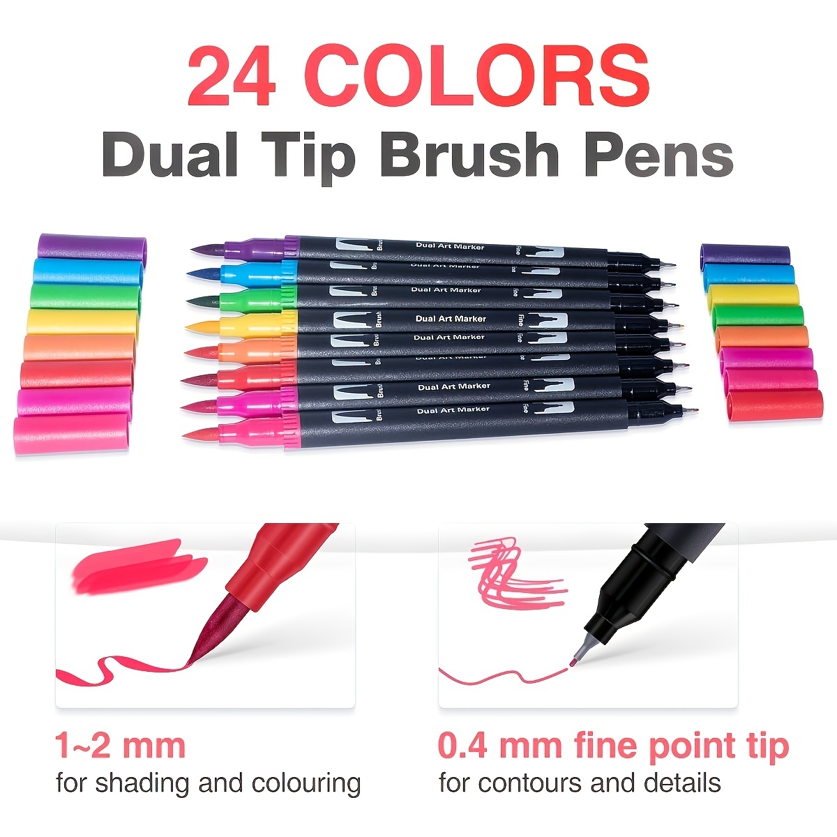 Bullet Journal 24pcs Art Marker, 0.4-2mm Dual Tip Brush Marker Pens  Fineliner Felt Tip Water Color Drawing Paintbrush Highlighters 