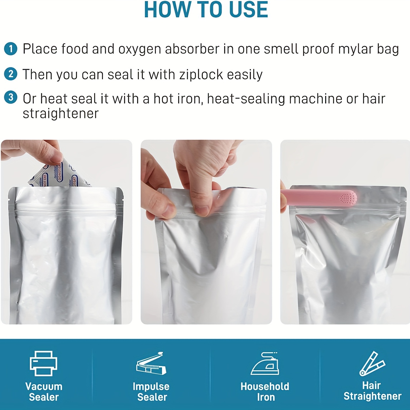1 Gallon Resealable Smell-Proof Mylar Foil Bags Zip Lock Pounch Food Storage  Bag