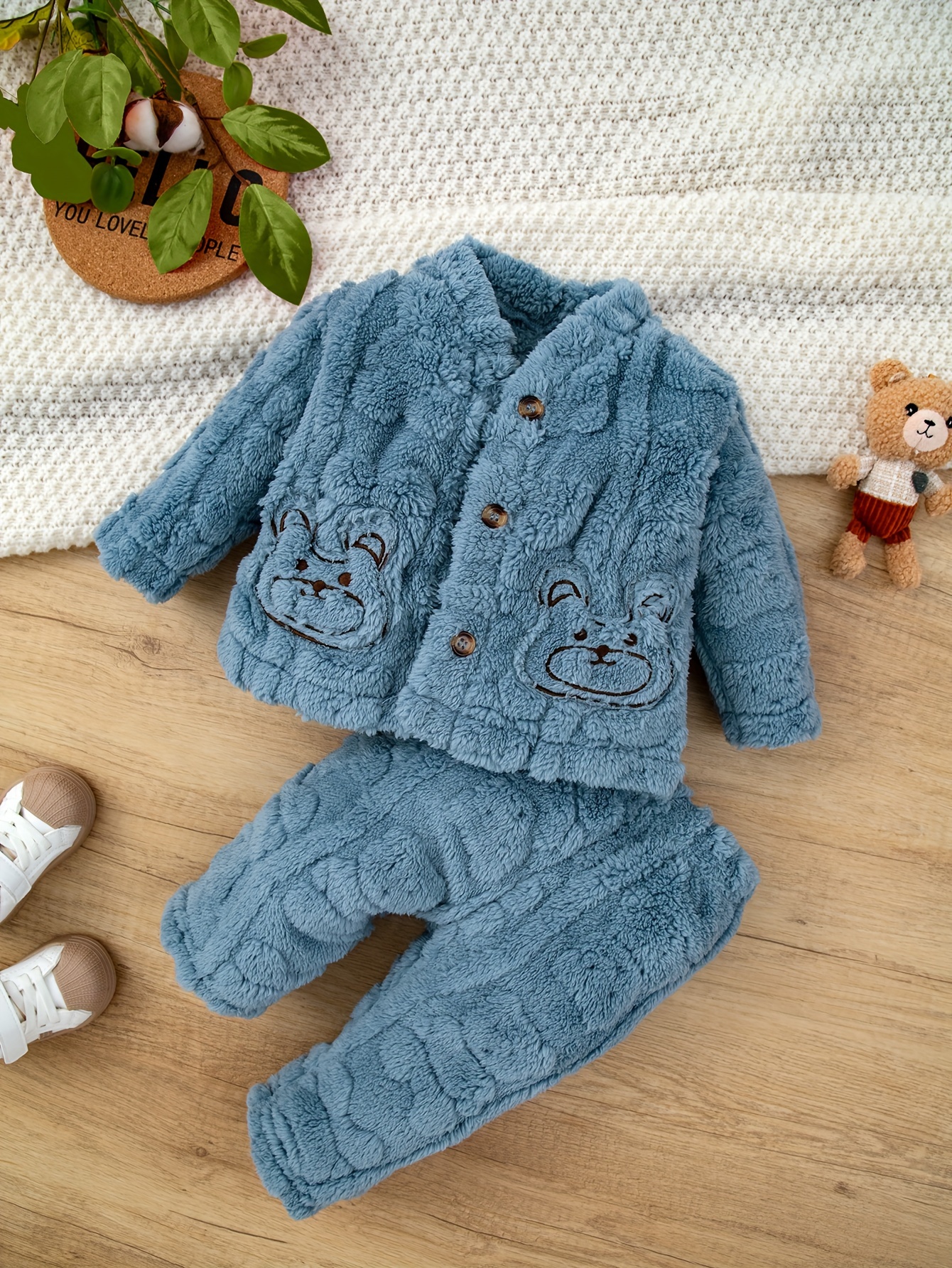 2pcs Set Di Peluche Invernale Per Bambini, Cappotto A Maniche Lunghe  Morbido E Confortevole E Pantaloni Caldi, Regalo Perfetto Per Il Nuovo Anno  Del