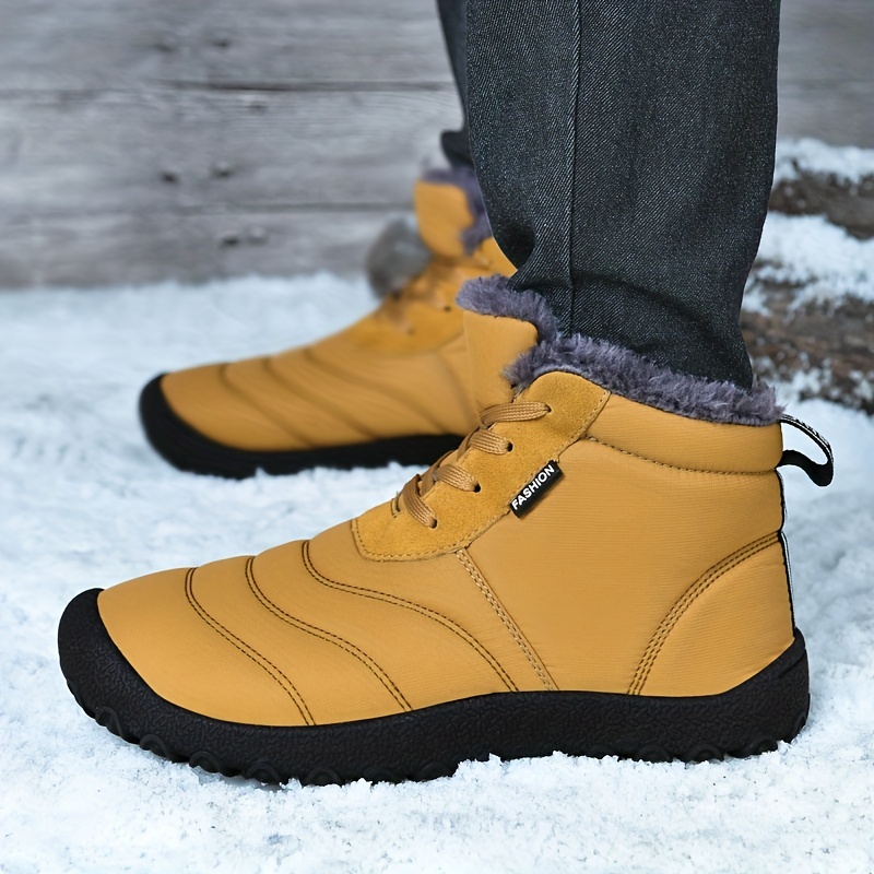 Men's Snow Boots, Warm Fleece Cozy Non-slip Ankle Boots Plush Comfy Outdoor  Hiking Shoes Fur Lined Trekking Shoes, Winter - Temu