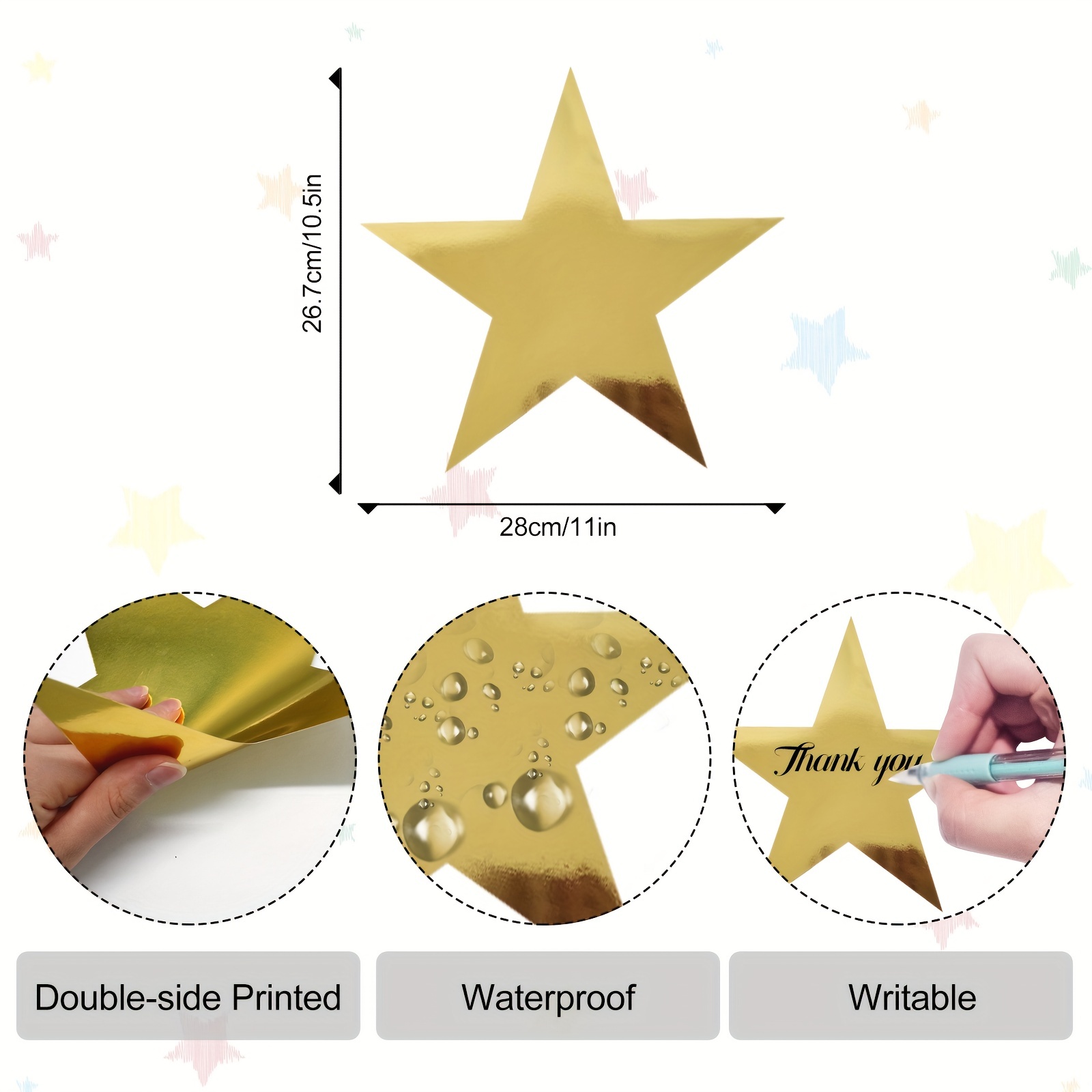 24pcs Paper Gold Stars Decorative Star Cutouts Gold Stars for Bulletin Board