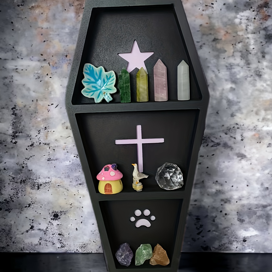 Gothic Style Wooden Coffin Rack Crystal Display Rack Storage Rack