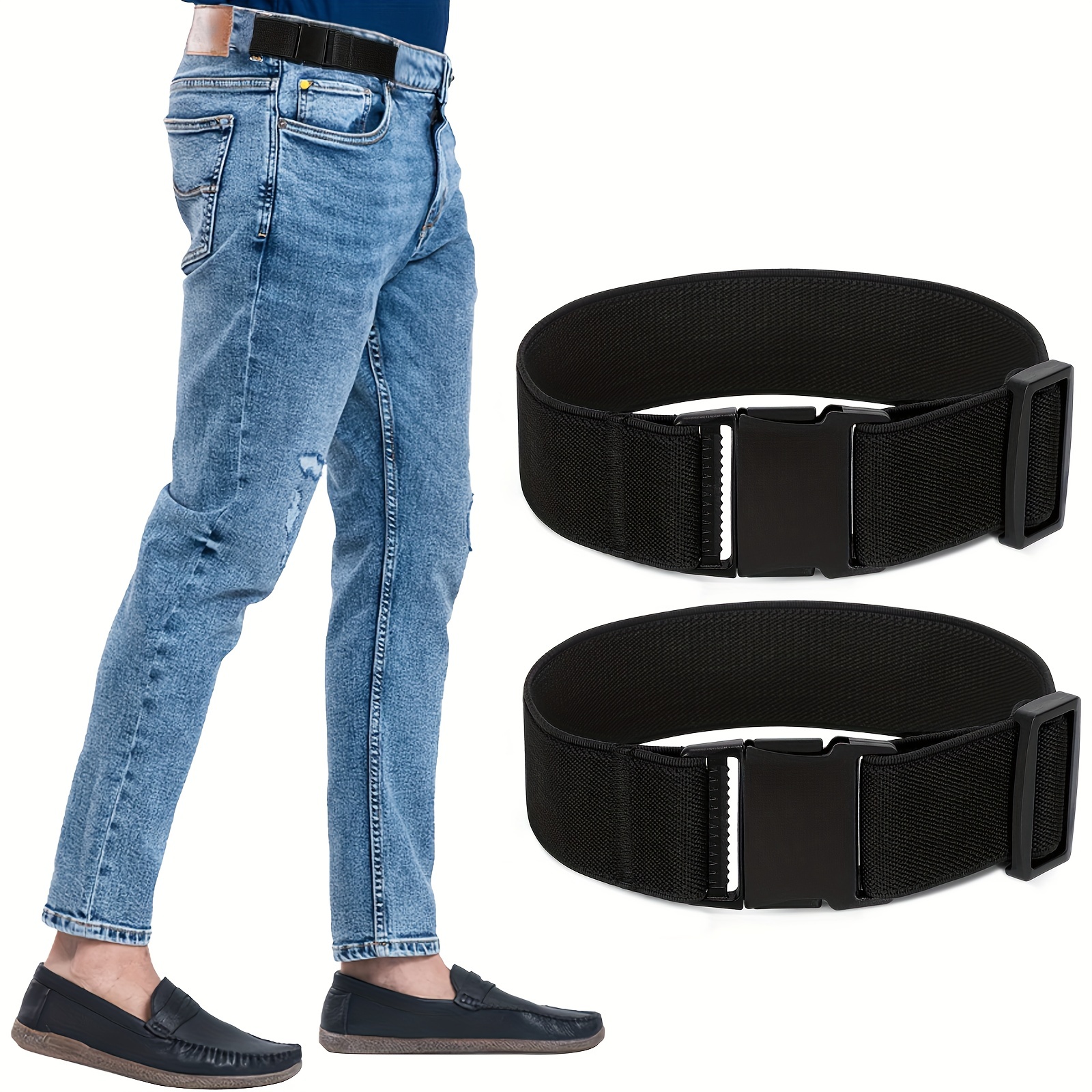 Unisex 2 Pack 2 Loop Invisible Pants Adjuster Buckle No Show Jacquard  Elastic Belt Men - Jewelry & Accessories - Temu United Kingdom