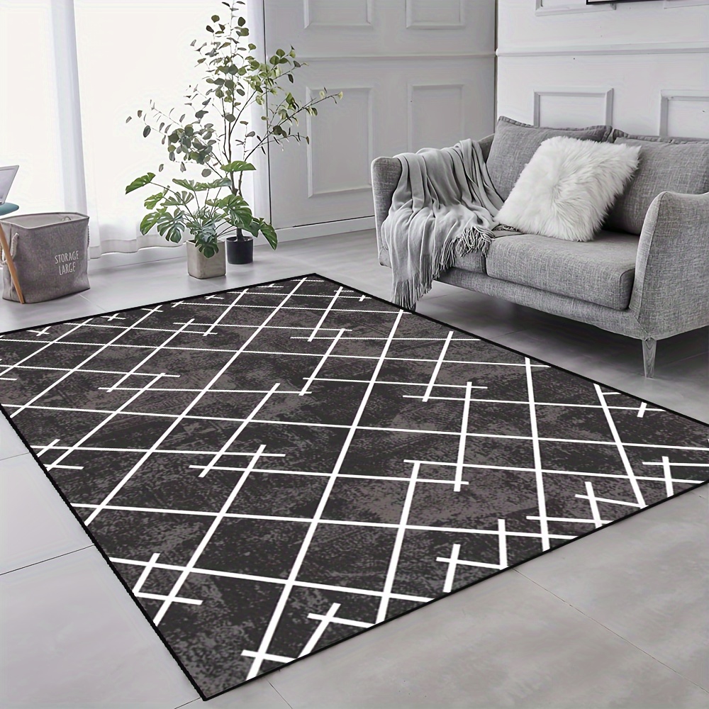 Alfombra de pasillo para el hogar, alfombra de pasillo sin costuras,  abstracta, textura simple, blanca con negro, sin forma, gruesa,  antideslizante