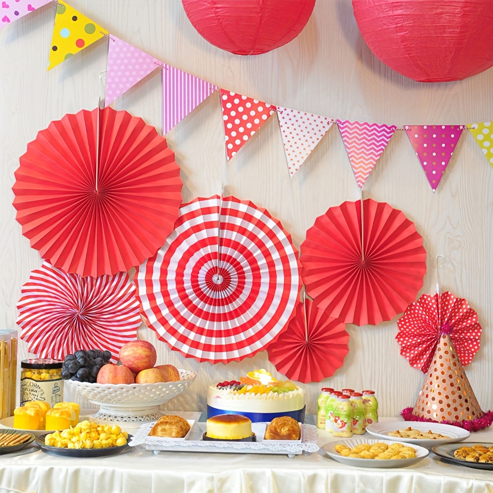 Red & White Paper Fan Decorations