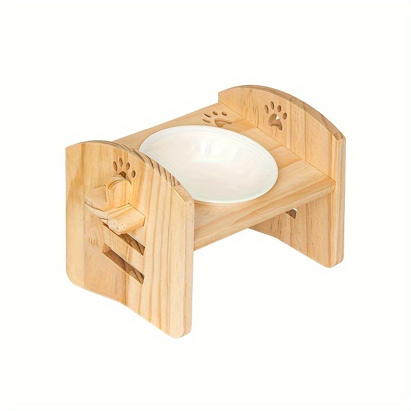 Wooden pet bowl holder Adjustable neck guard cat food bowl Double bowl  Ceramic cat bowl holder anti-upset dog food bowl holder