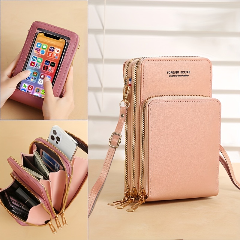 Compact Brown Leather Mobile Cell Phone Bag Crossbody for 