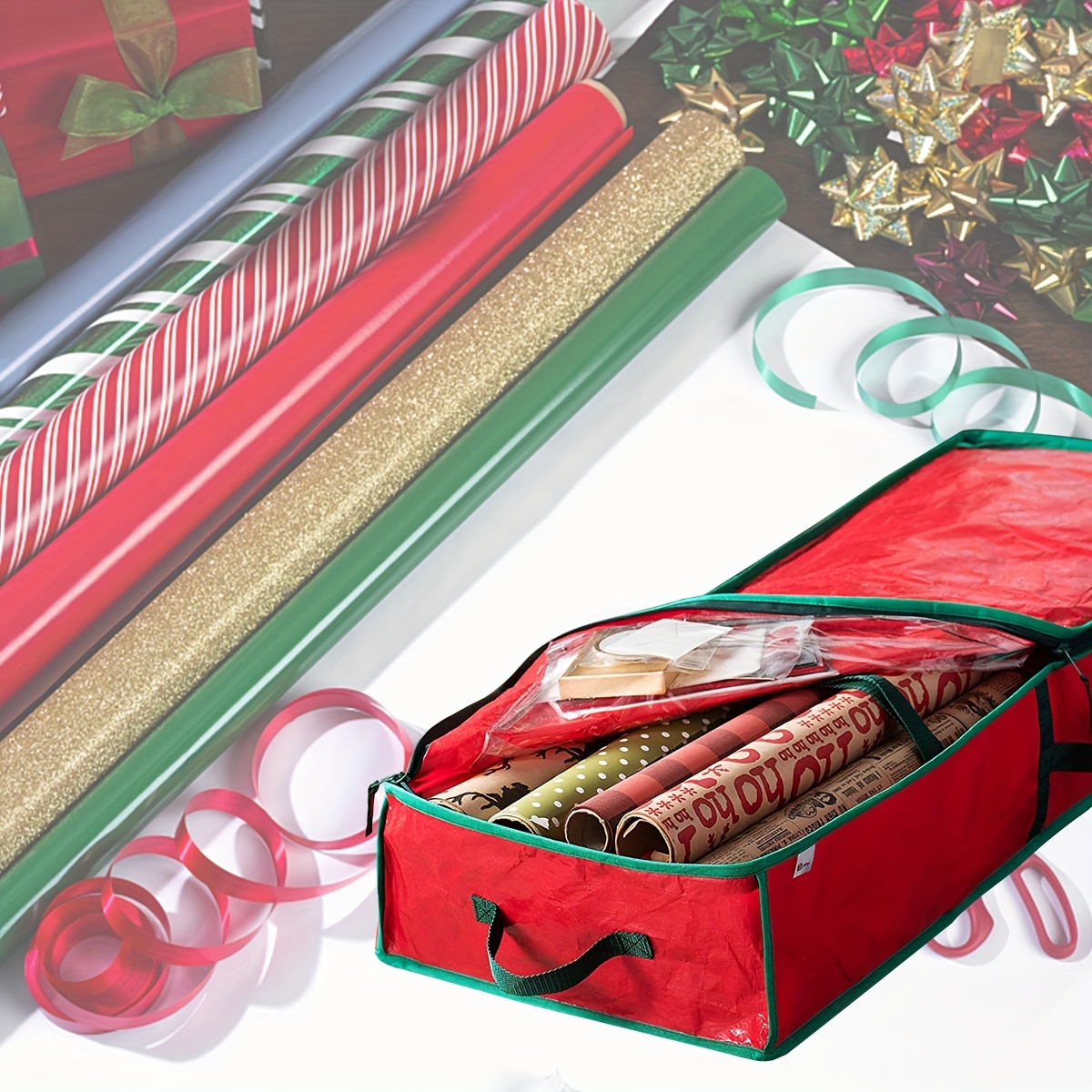 Christmas Gift Wrapping Paper Storage Organizer Clear Bag - Temu