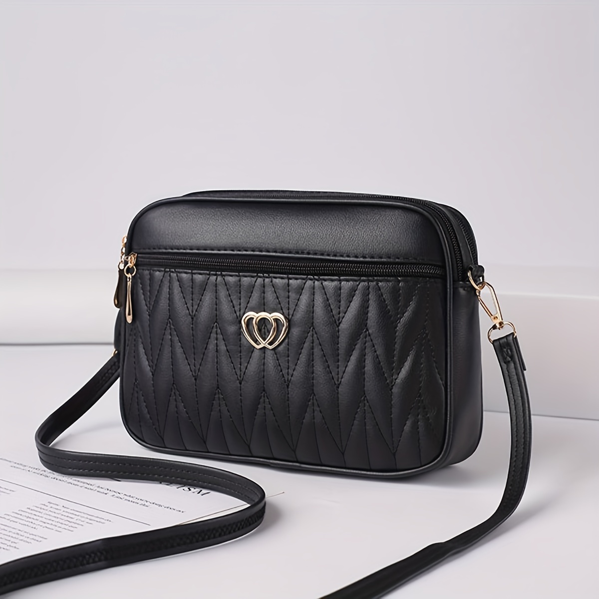 Vintage Square Crossbody Bag, Mini Wide Strap Shoulder Bag, Double Zipper  Purse For Every Day - Temu