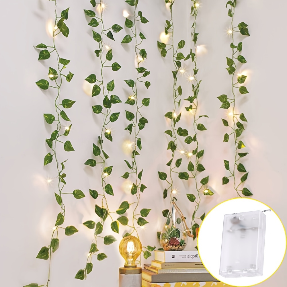 

1pc Artificial Plants Led String Lights, Scindapsus Leaves String Lights, Battery Operated, Vine Fairy String Lights, Hanging Garland, Copper Light Strings For Home Christmas Wedding Party Decor