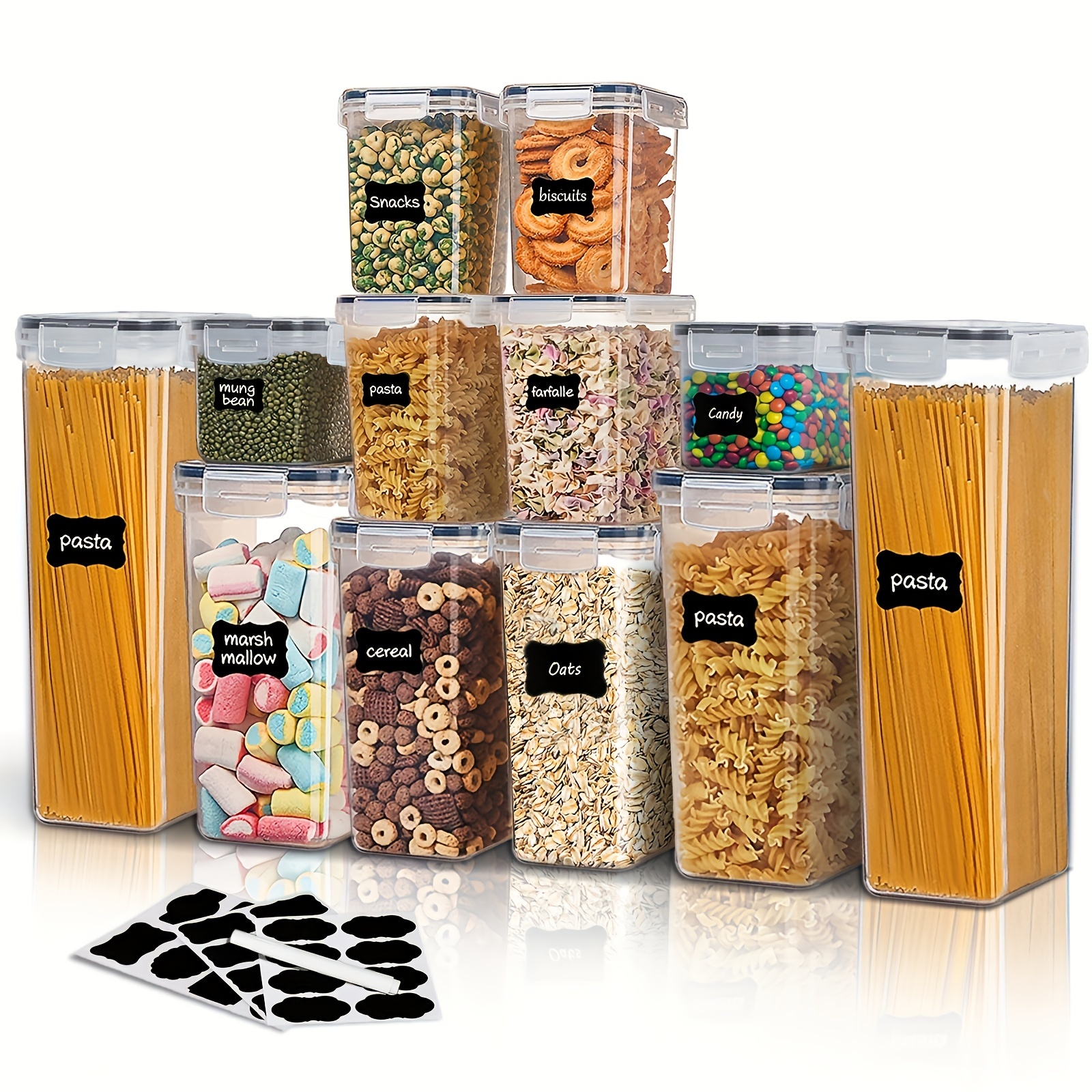 Airtight Food Storage Containers with Lids,Plastic Kitchen and Pantry  Organization Canisters for Cereal, Dry Food, Flour and Sugar
