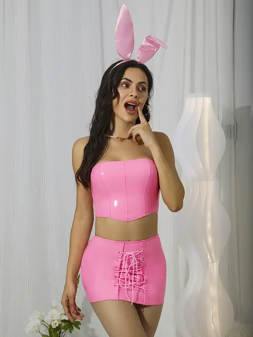 Sexy Bunny Costume Fuzzy Trim Bra Mini Skirt Role play - Temu