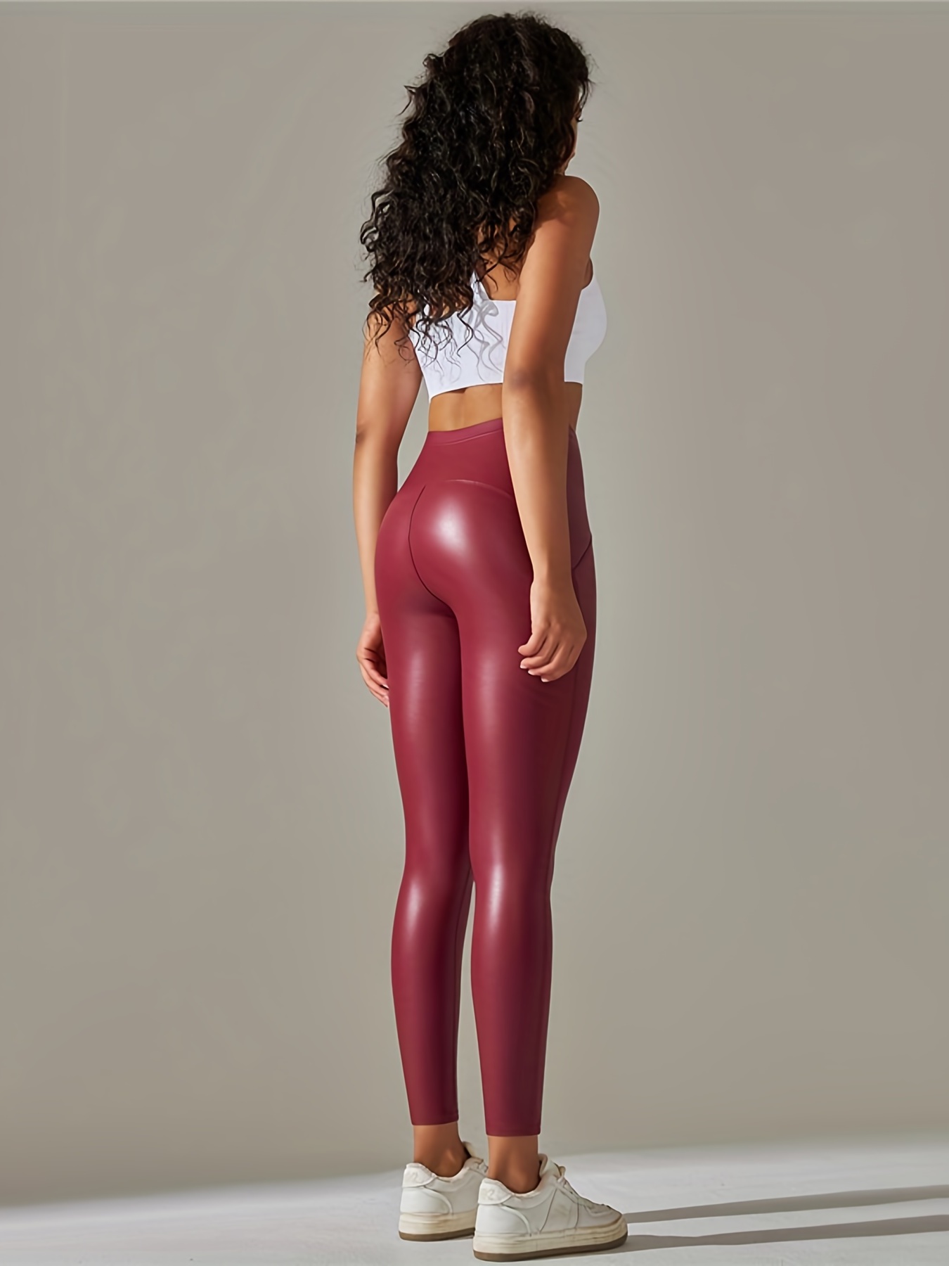 Shiny leggings  outfit, Red leather pants, Leather pants women