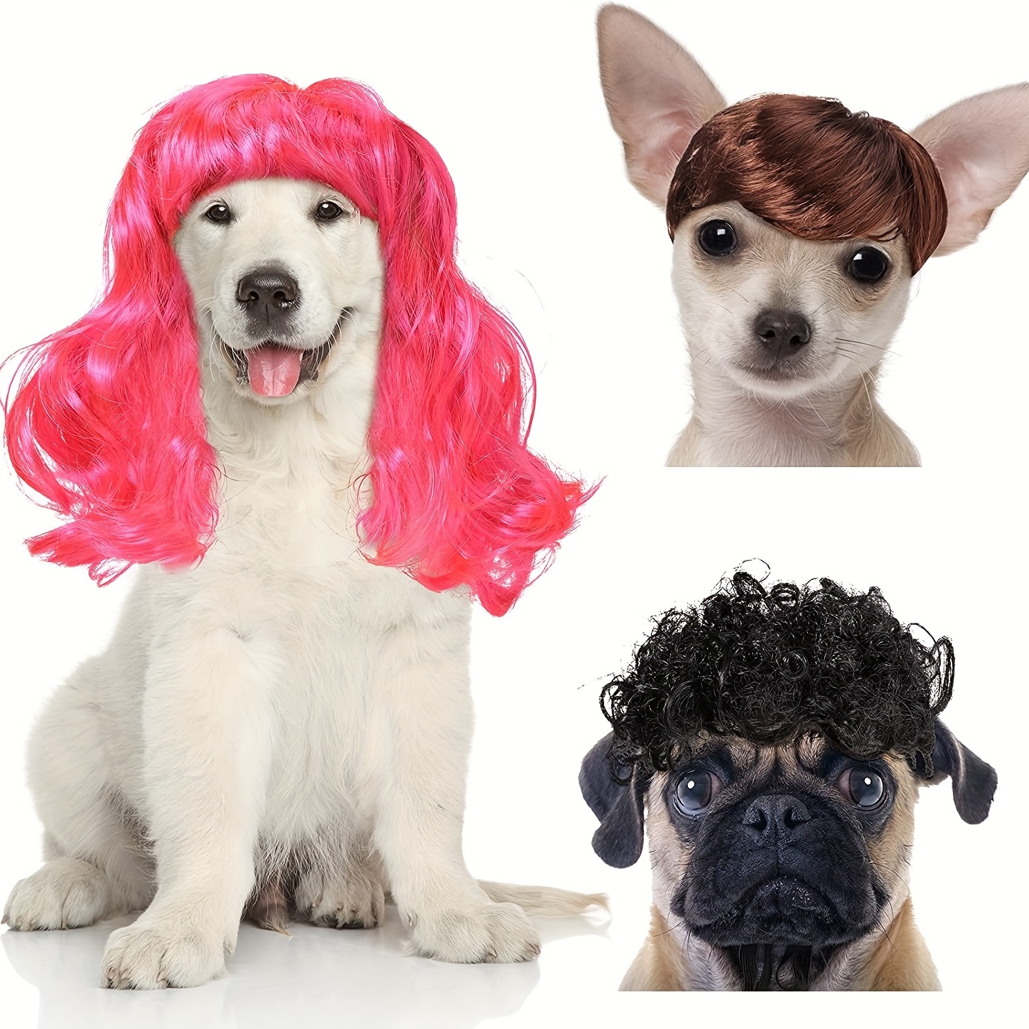 Dog Wig Costume for Small Medium Large Dogs with Head Flower, Trimmable Pet  Cosplay Cat Decoration for Halloween, Christmas, Parties