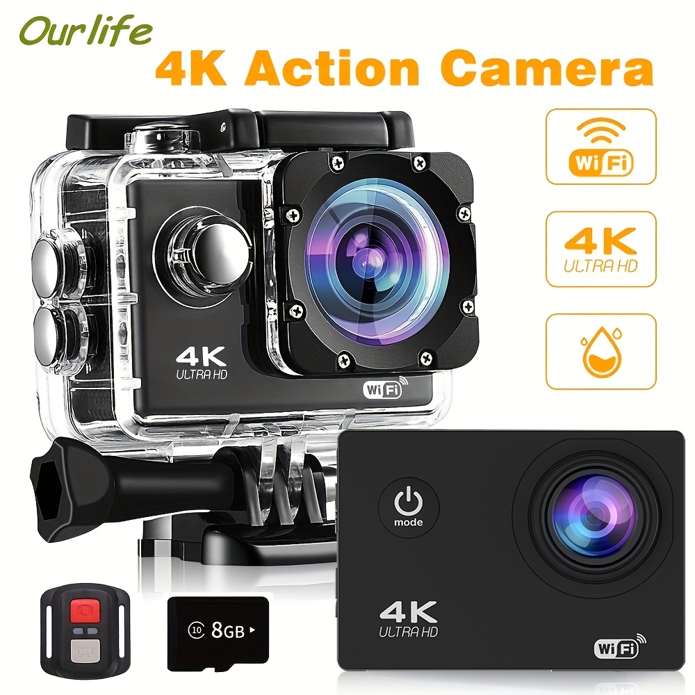 Caméra D'action 4K Ultra HD Étanche WiFi Télécommande Carte - Temu France