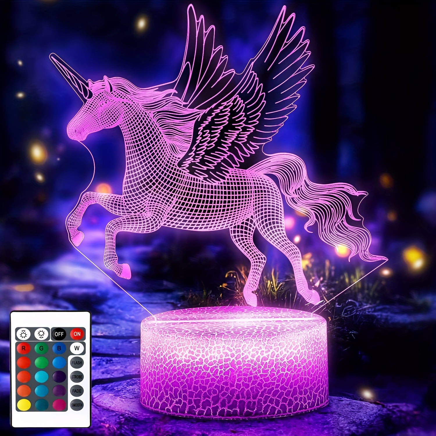 1pc Unicorn Night Light, 3D Illusion Light Unicorn Light Flicker Mode,  Remote Control, 16 Colors, Eye Care And Energy Saving, Gift For Home  Decoration