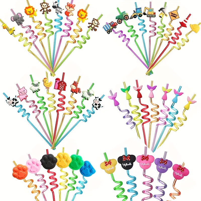 Disney Mickey Head PET Curved Drinking Straws Reusable Beverage Straws  Wedding Decor Cute Colorful Straw Birthday