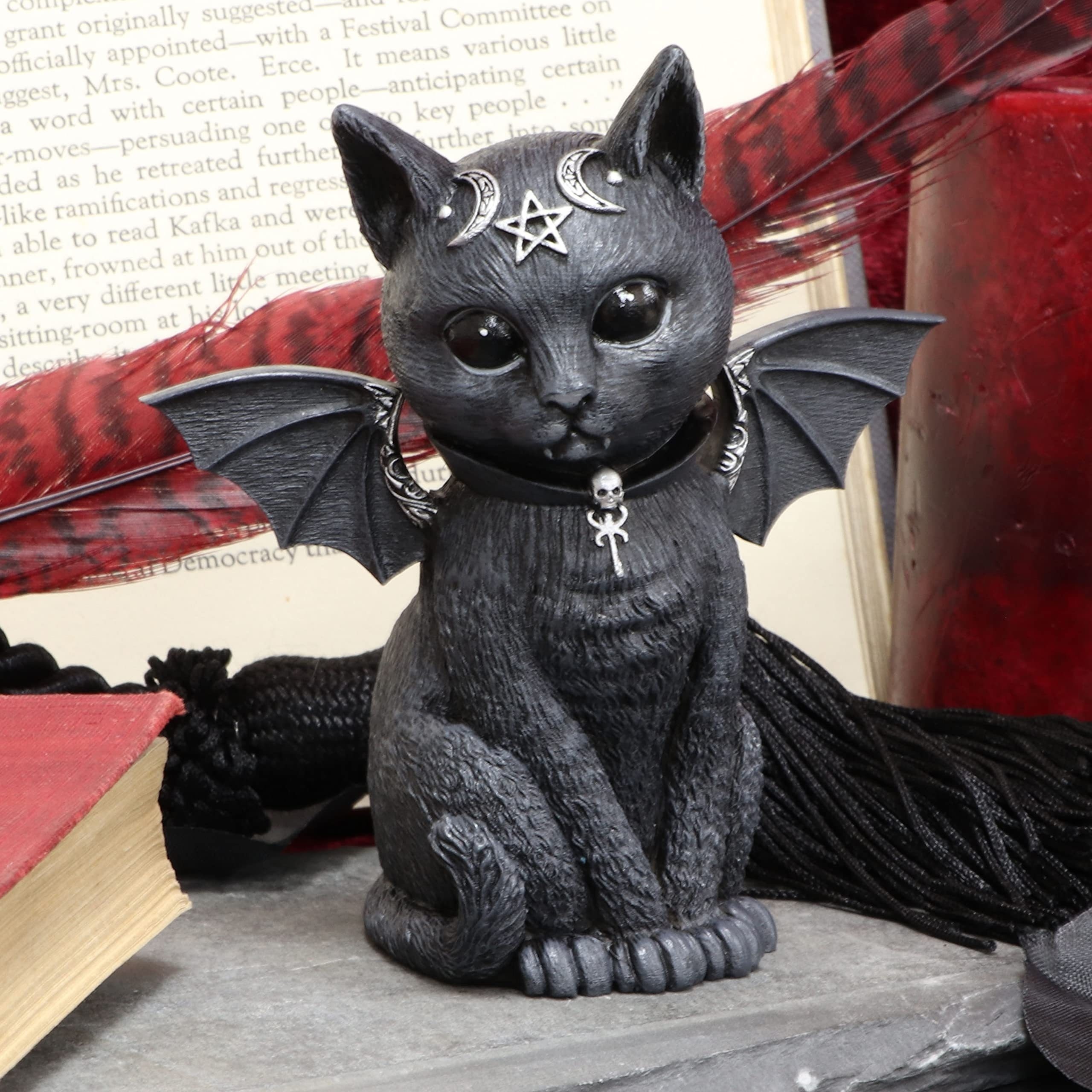 Estatua de gato mágico de Halloween, escultura de gato negro de diablo de  resina, estatuilla de jardín al aire libre, resina de césped, regalo de  decoración de Halloween de escritorio (C)