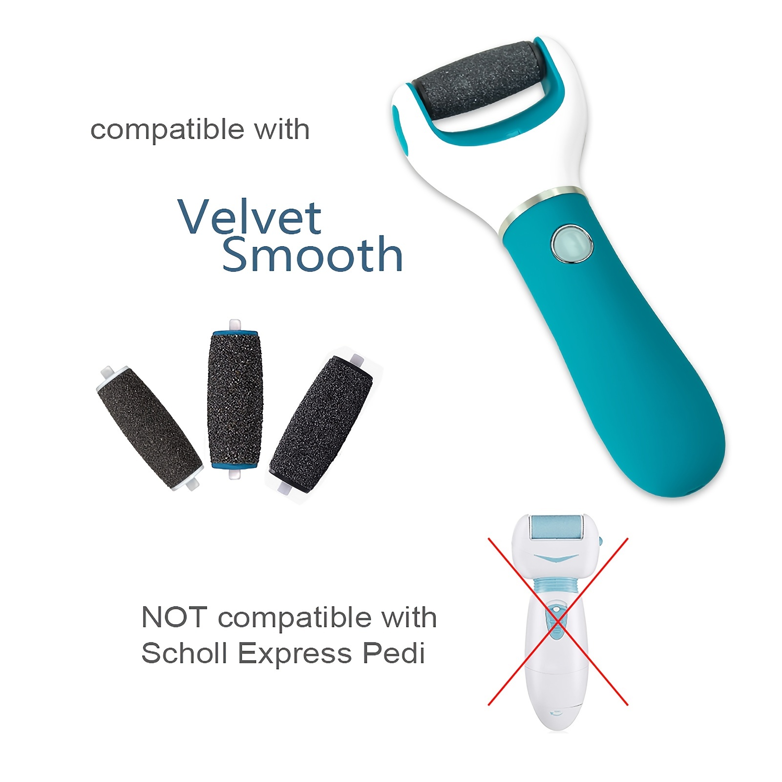  Scholl Velvet Smooth Electric Foot File Pedicure Hard Skin  Remover with Extra Cracked Heel Roller Refill : Beauty & Personal Care