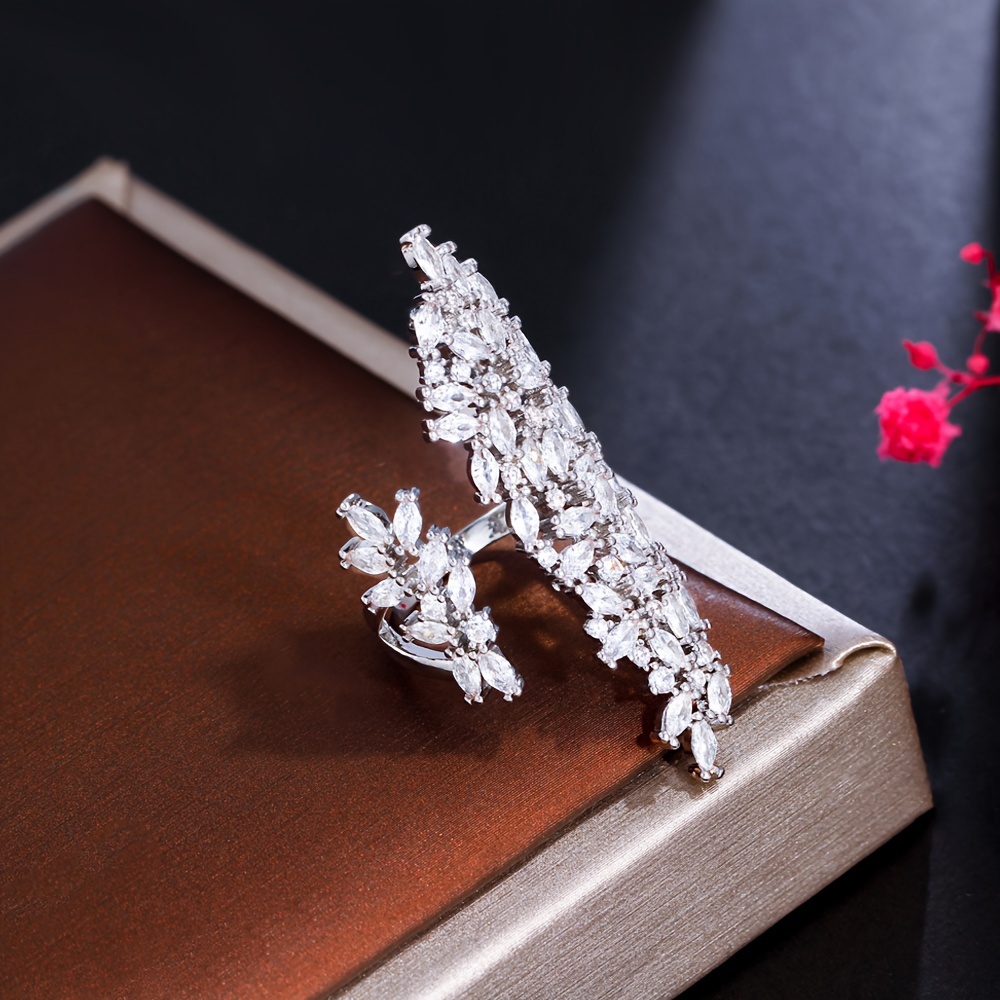 Women's Adjustable Sparkly Chunky Zirconia Pave Setting Ring