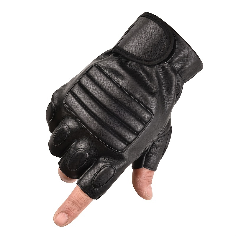 Men's Black Pu Leather Tactical Gloves Gym Glove Fishing - Temu