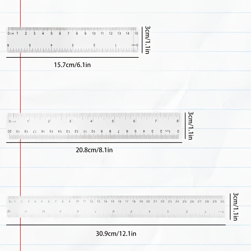  3 Pack 6 Inch 8 Inch 12 Inch Ruler Set Plastic Straight Ruler  Transparent Measuring Tool Acrylic Clear Ruler for School Office Student :  Office Products
