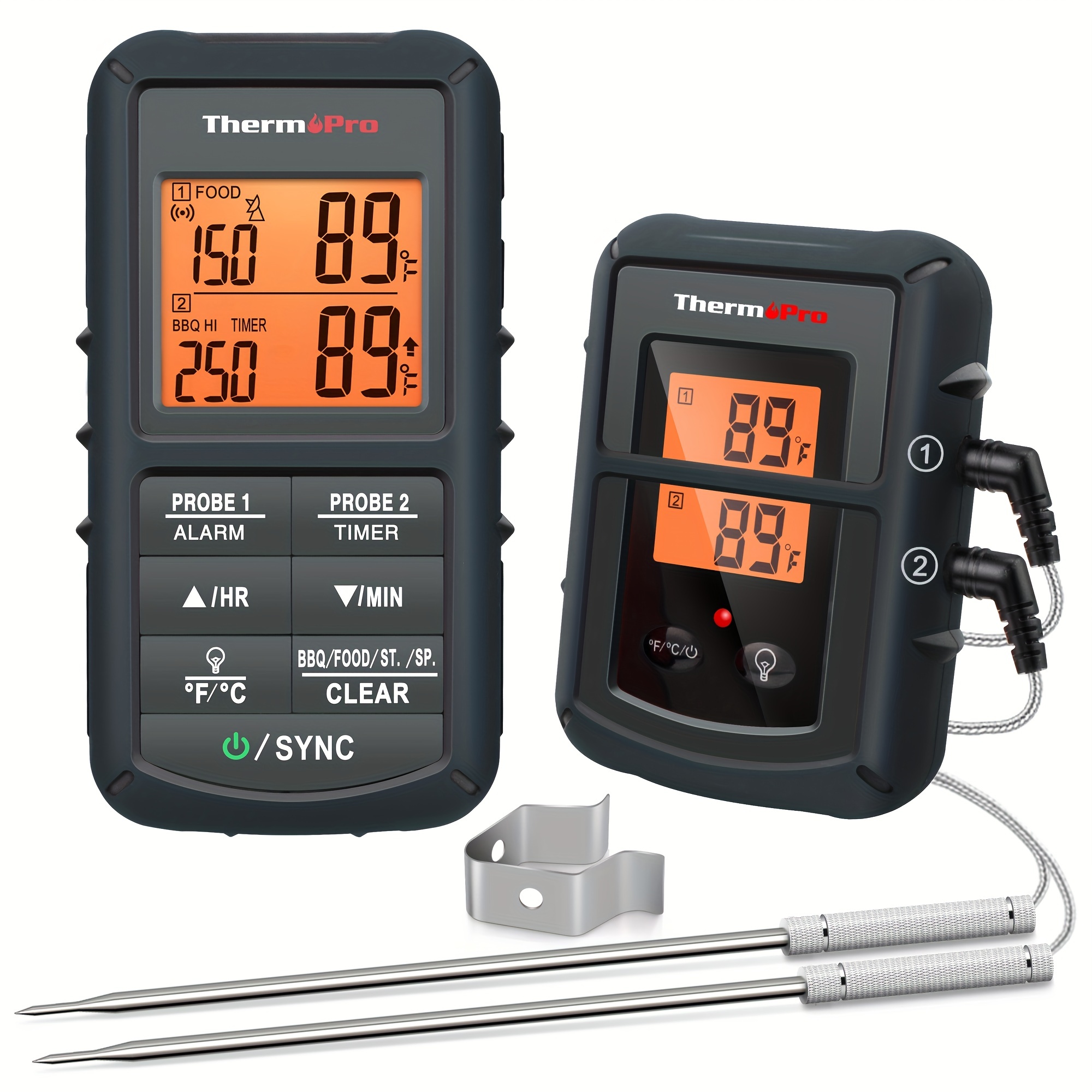 ThermoPro TP08B de 500 pies - Termómetro inalámbrico para Barbacoa, Ahumado, Horneado, Accesorio de Medición De Temperatura Para Horno De Doble Sonda Para Cocinar Alimentos (Batería No Incluida)