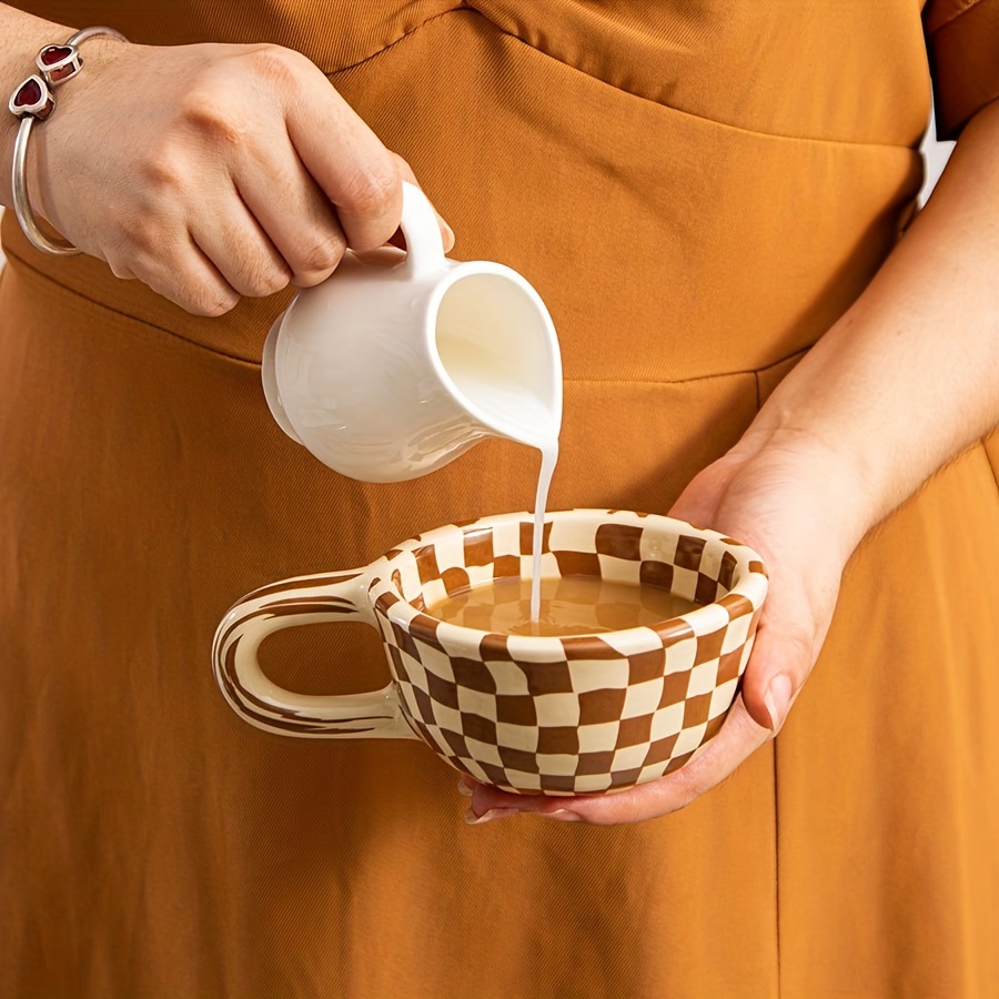 - Temu Ceramic Pattern Coffee Coffee Plaid Brown Mug Cups Water