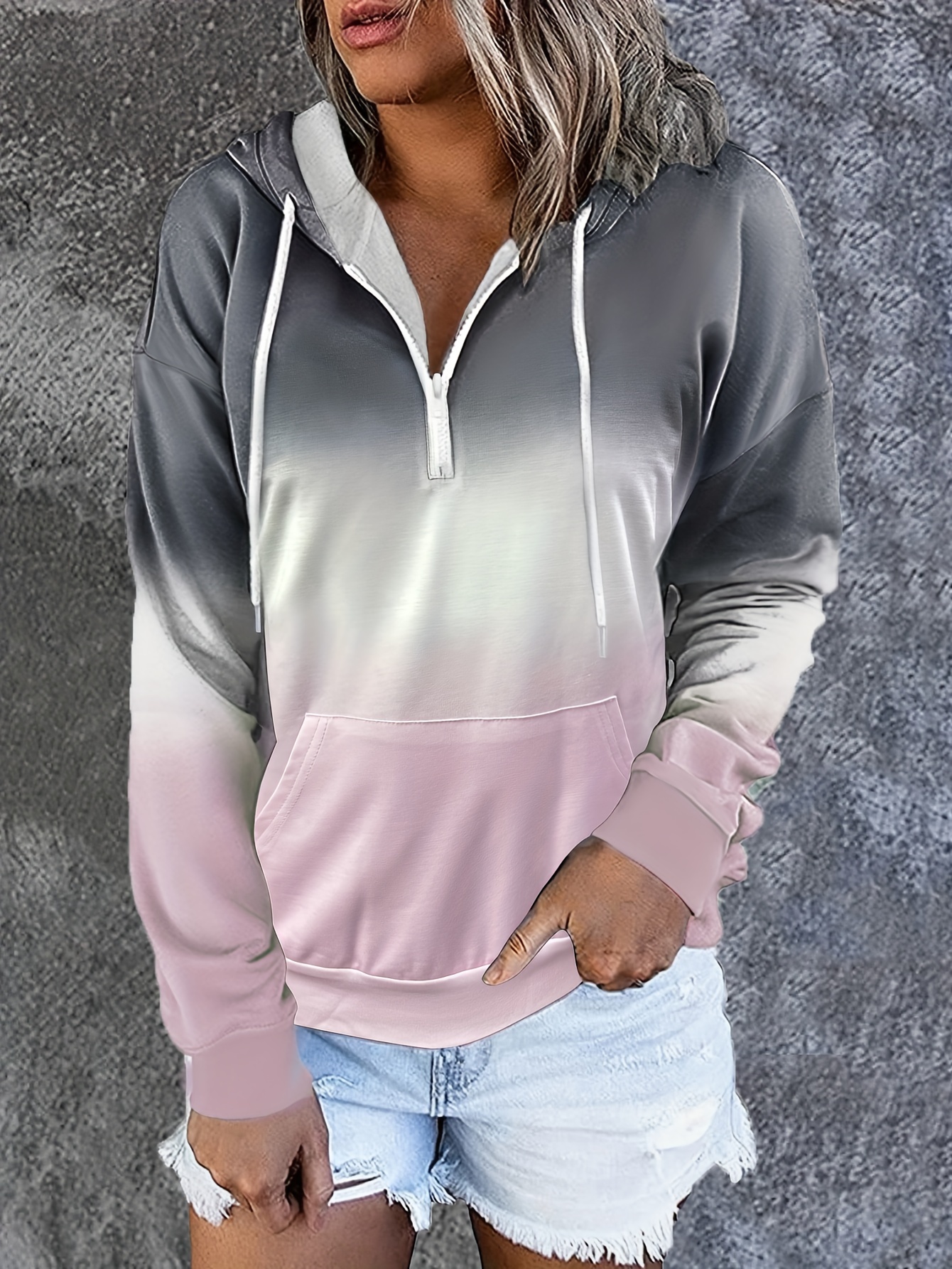 Color Block Drawstring Half Zip Hoodies Street Wear Drop - Temu