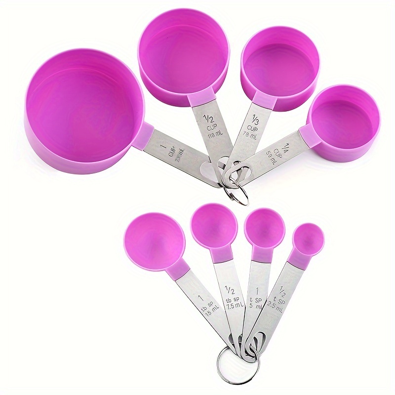 Set of 8 Measuring Cups and Measuring Spoons, Plastic Nesting Kitchen  Measuring Set Liquid and Dry Measuring Cup Set with Stainless Steel  Handles, Pink 