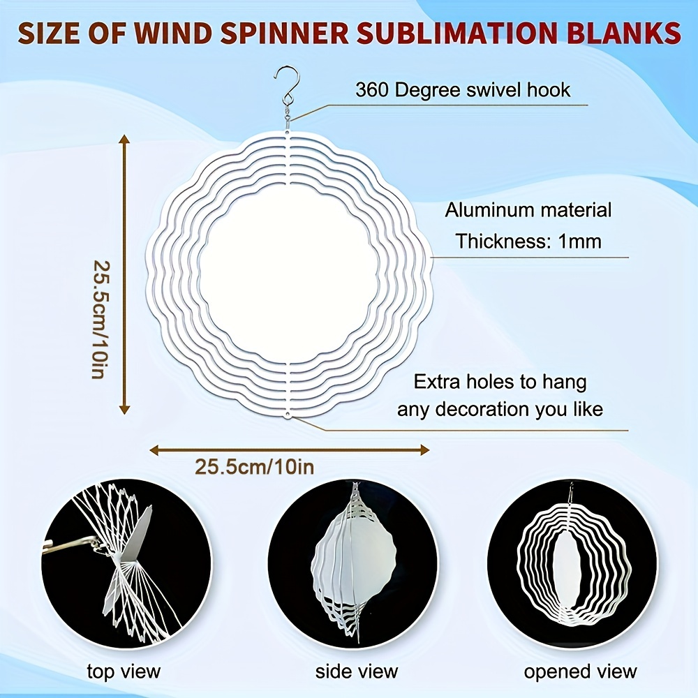 6 Pack 8 Inch Sublimation Wind Spinner Blanks,3d Double Sided Sublimation  Wind Powered Kinetic Scul