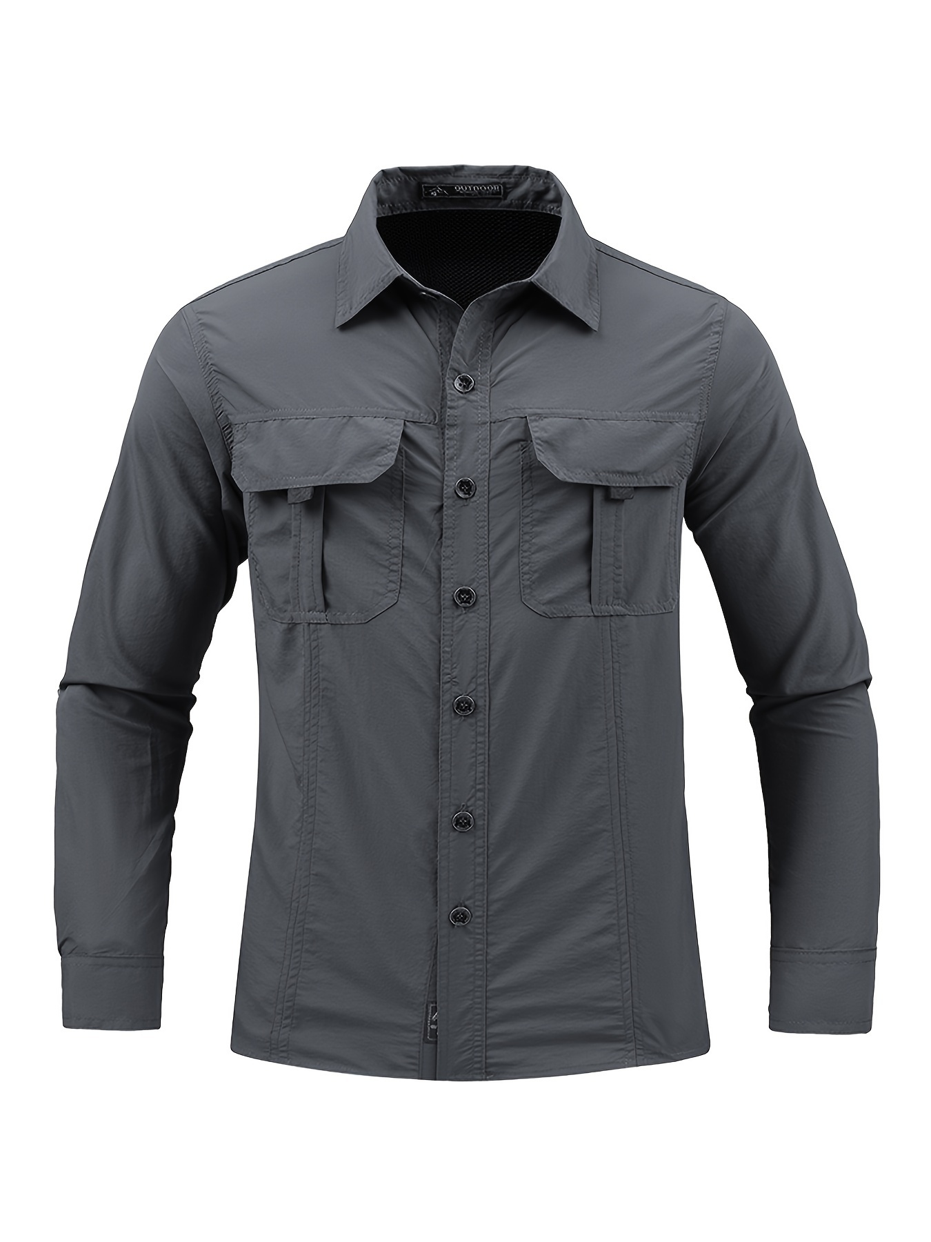 Cargo Style Men's Solid Long Sleeve Button Shirt Pocket - Temu