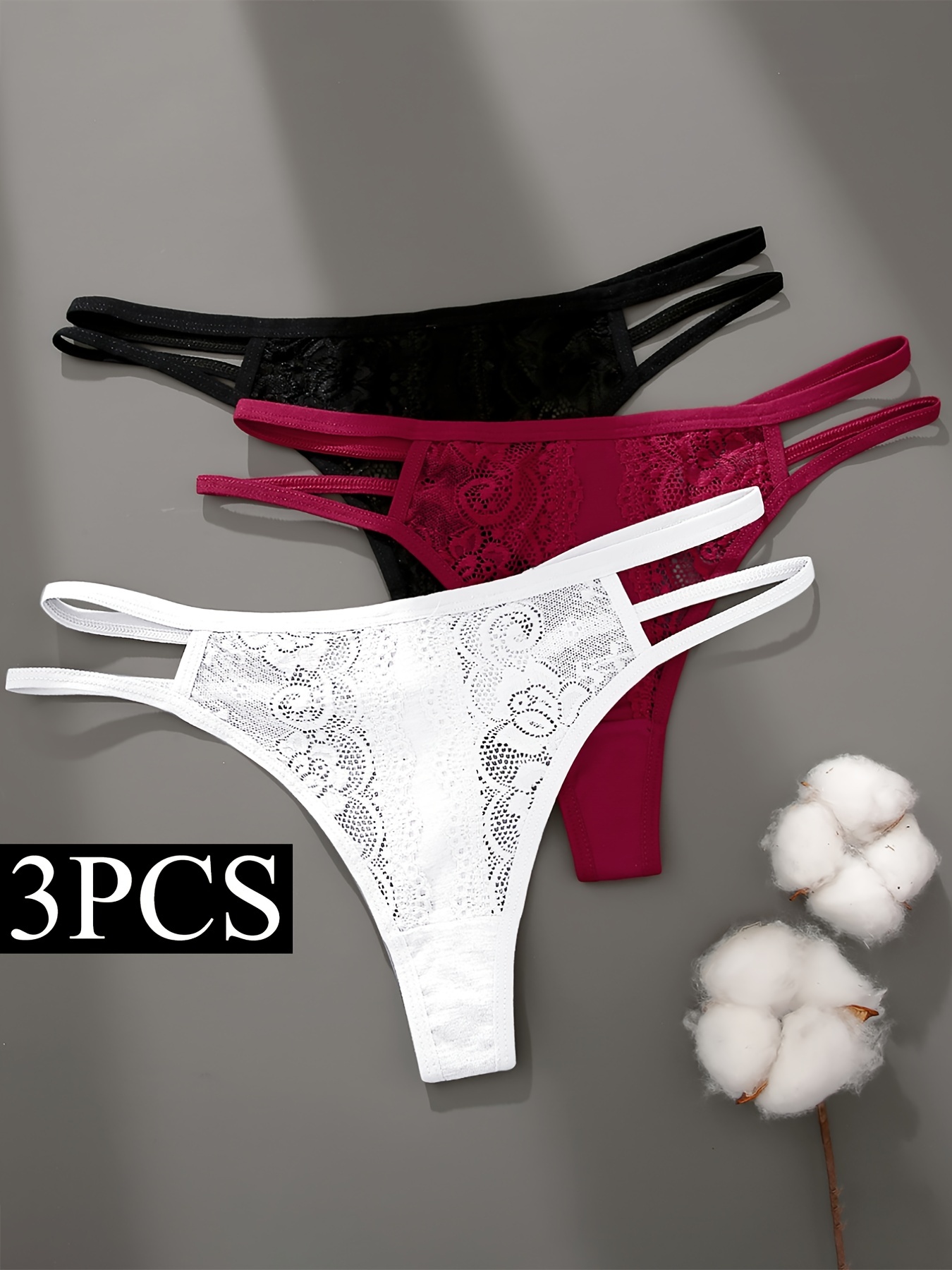 Women's Sexy Solid Lace Hollow Thong Panties Breathable - Temu