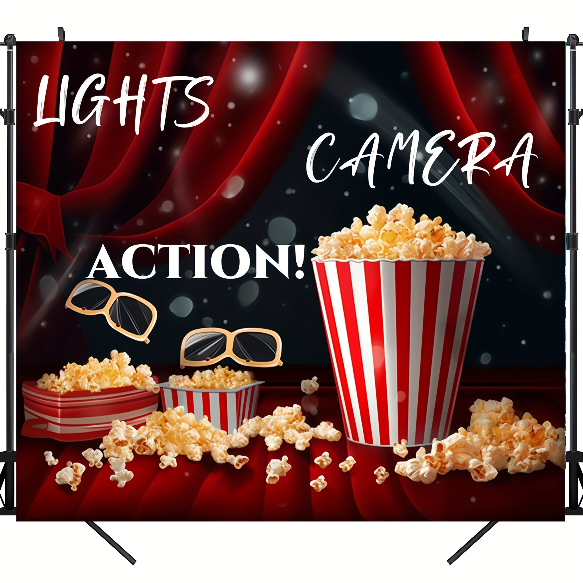 1pc, Movie Theater Theme Background Photo Props, Polyester Banner Decor,  Home Decor, Room Decor, Wall Decor, Party Background Decor, Party  Decor/suppl