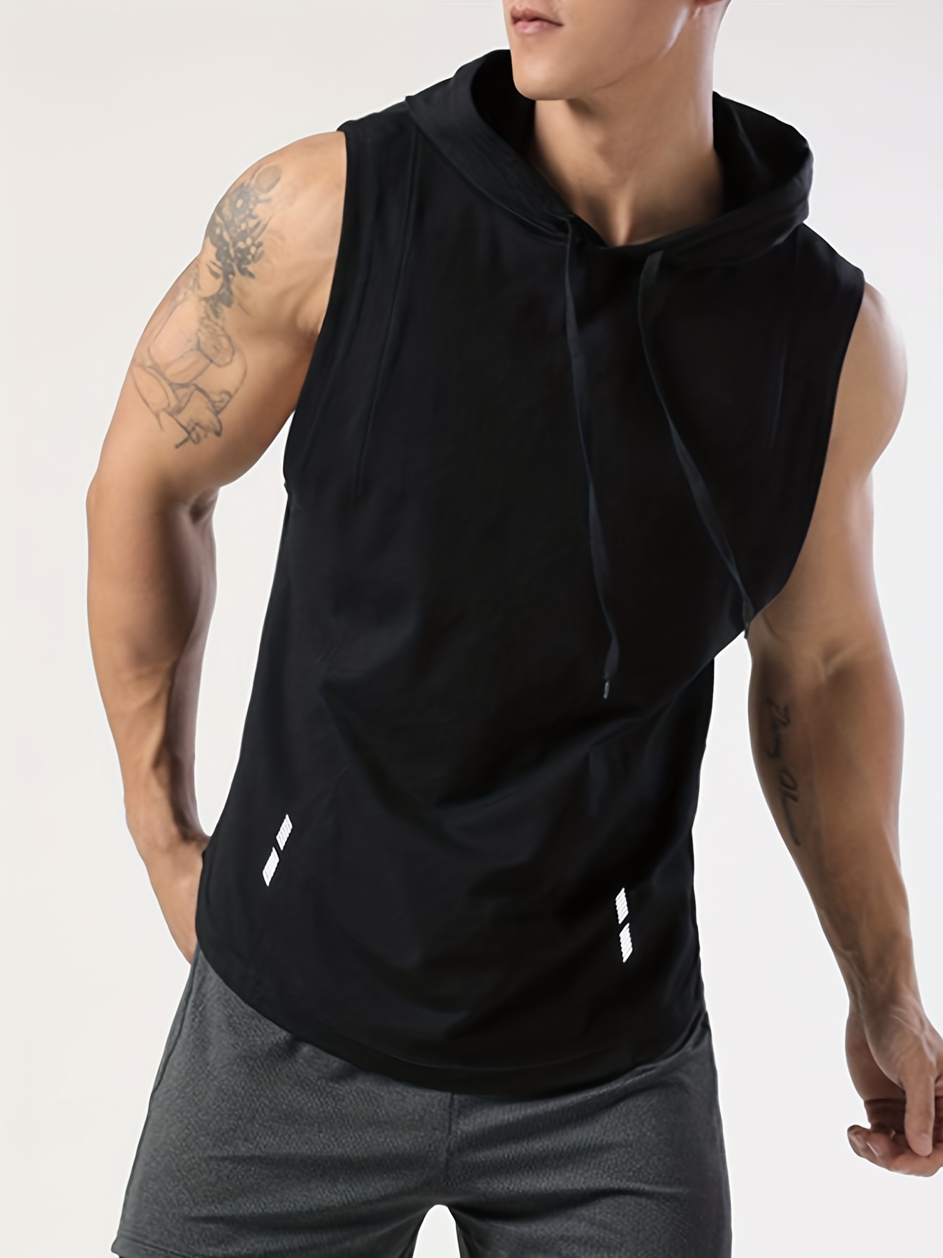 Men's Sleeveless Drawstring Hooded Vest Reflective Patterns - Temu Canada