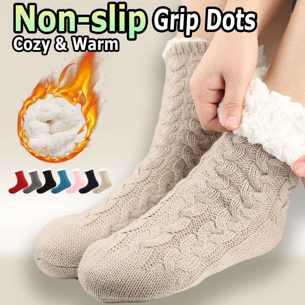  Winter Womens Warm Fluffy Fleece Lining Slipper Socks