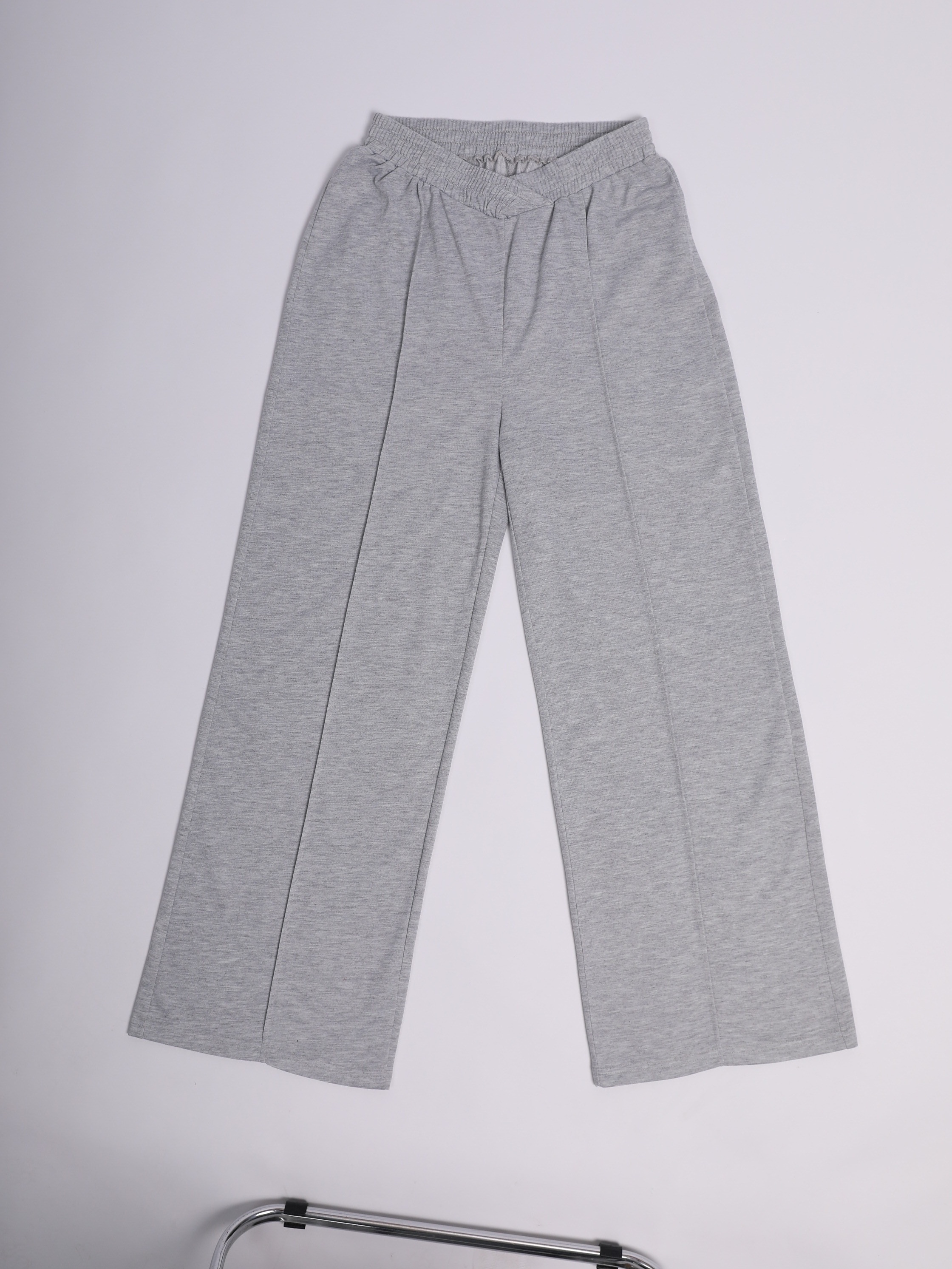 Solid Wide Leg Sweatpants, Casual Elastic Crossover Waist Comfy Pants,  Women's Clothing