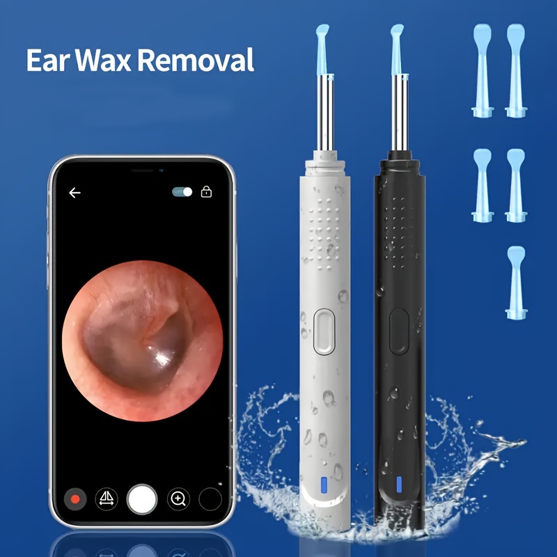 Kit de retrait de cérumen rechargeable - 5 écopes d'oreille, appareil photo  1080p, lumière et compatible avec iPhone, iPad et Android, Mode en ligne