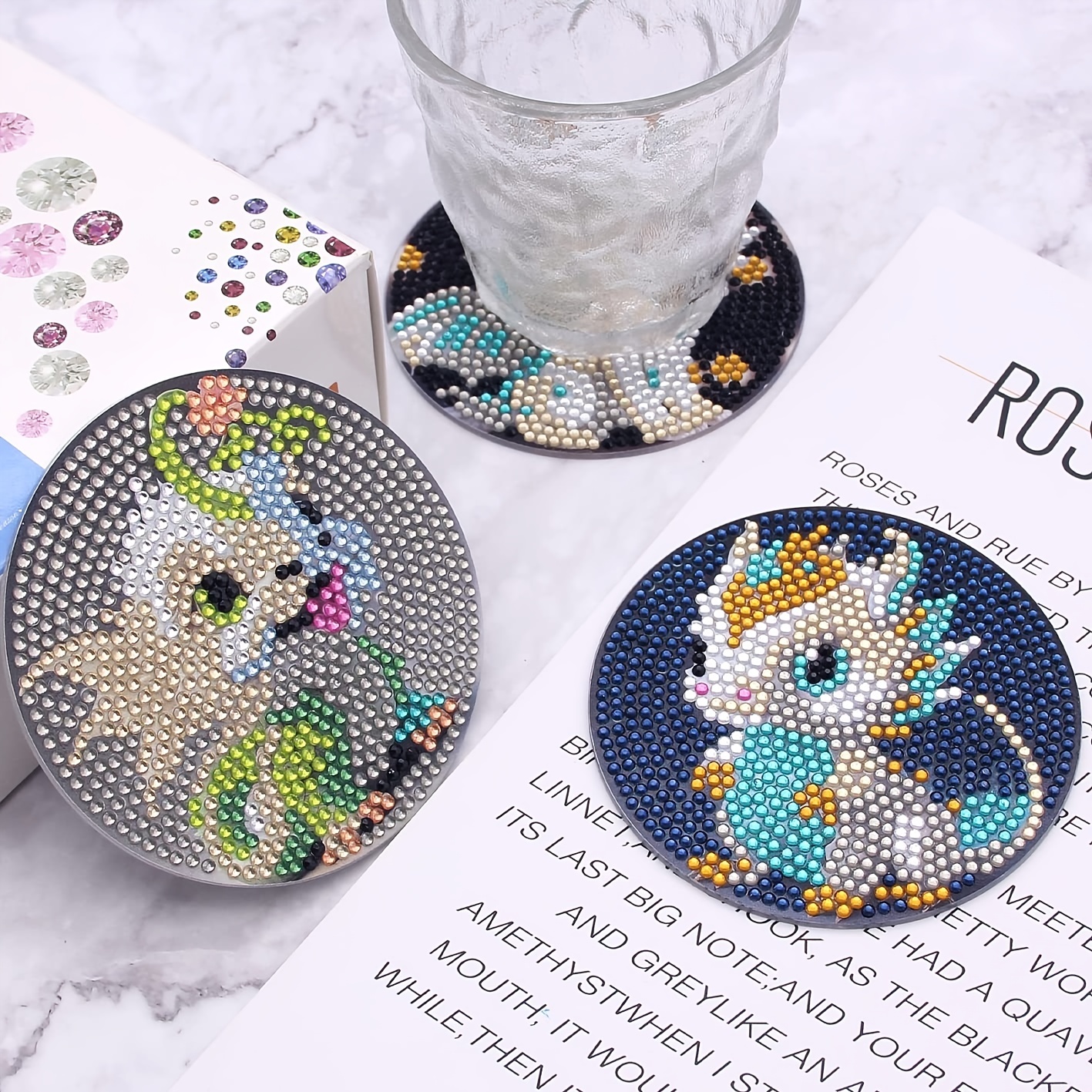 8pcs Animal Pattern Diamond Painting Coaster Set, Shield Shape Diamond  Painting Coaster With Holder, DIY Drink Coaster Diamond Painting Coaster  Kit Fo